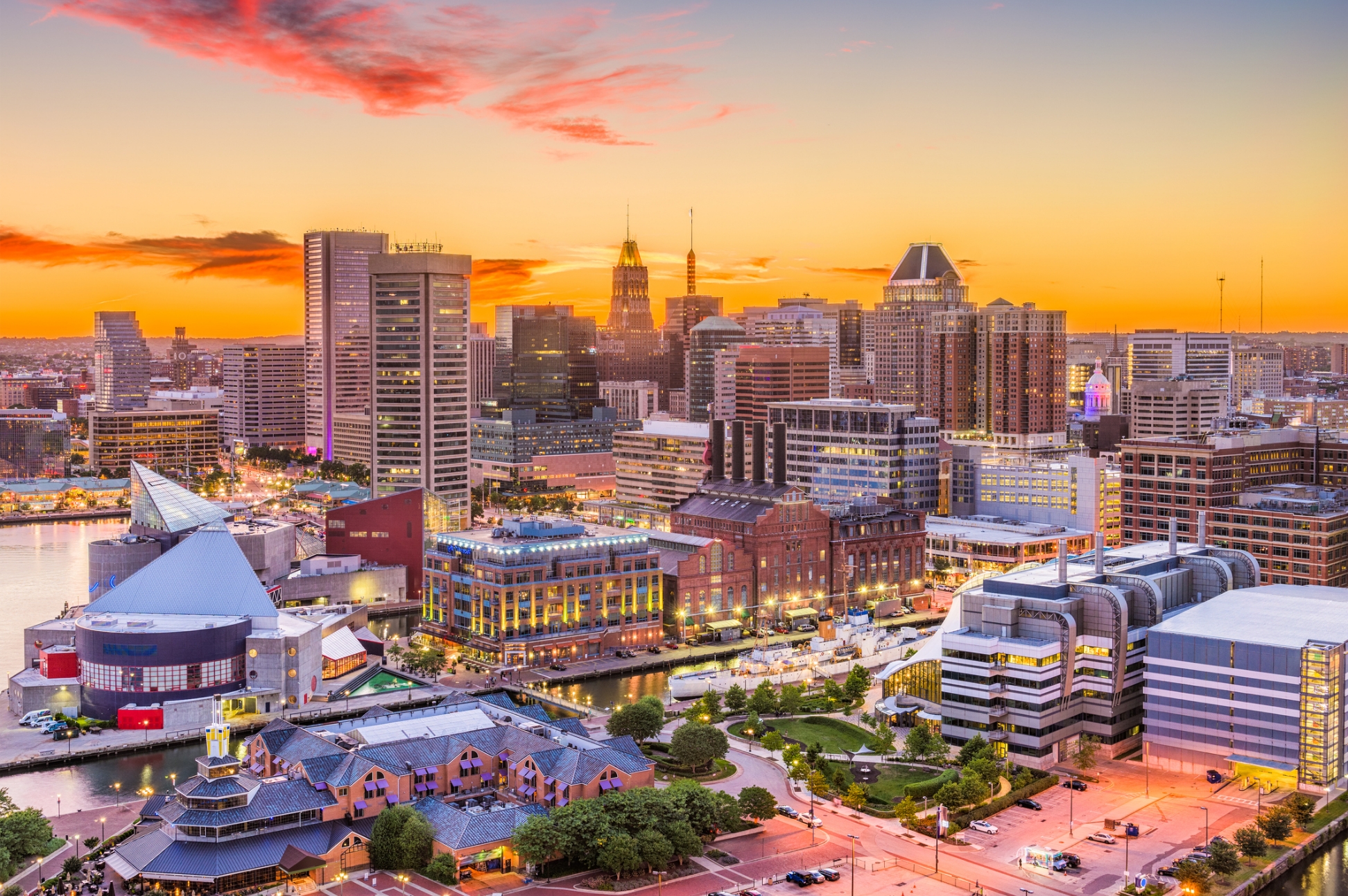 Baltimore Inner Harbor skyline — Velaré Logistics medical courier service area covering Baltimore City, Baltimore County, Howard County, and Anne Arundel County, Maryland
